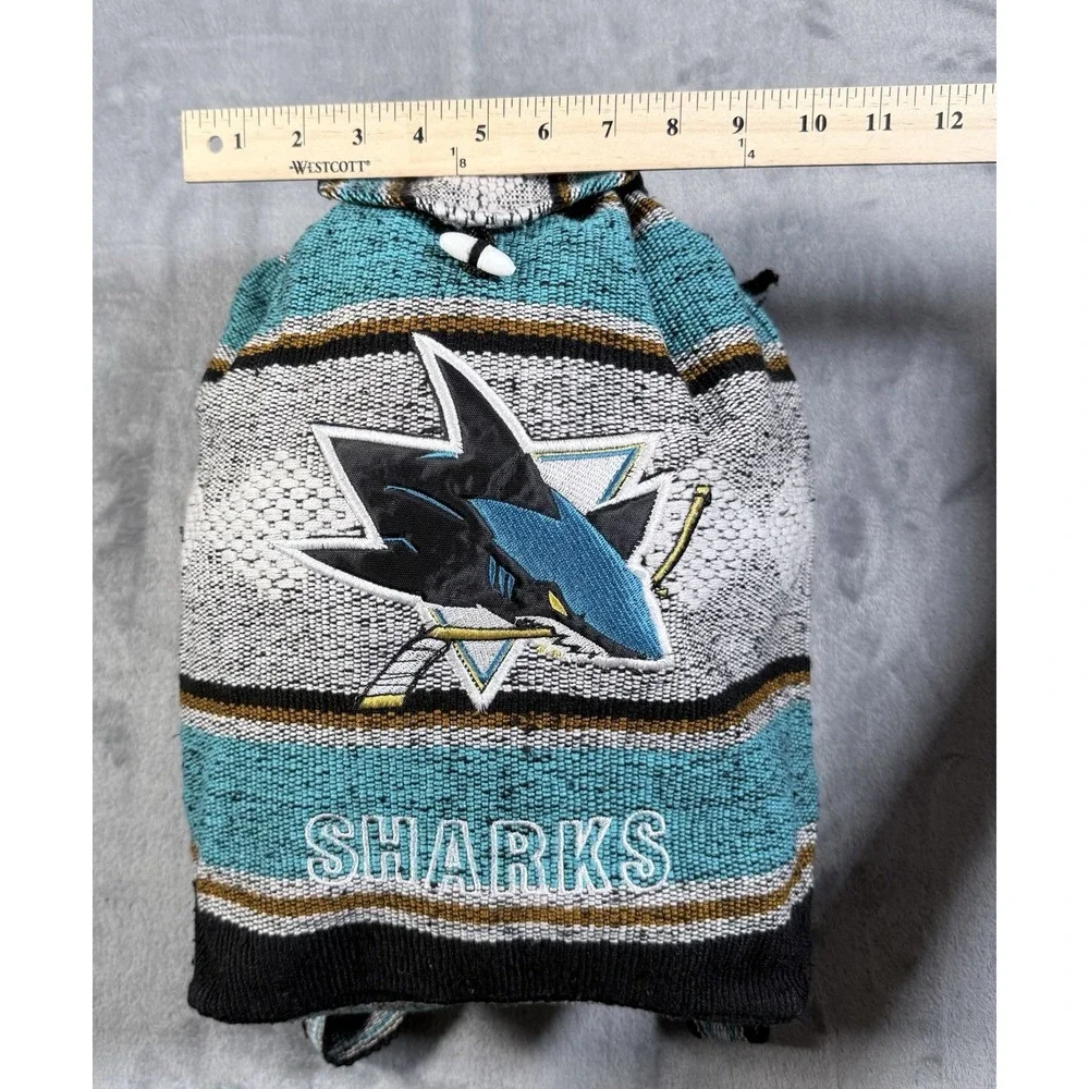 San Jose Sharks Woven Backpack Baja Jerga Mexican Blanket Drawstring Bag